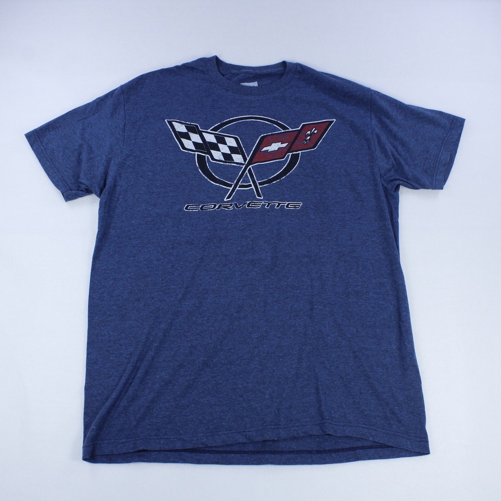 Corvette Racing GM T-Shirt – Heather Blue C6/C7 Logo Tee, Size L